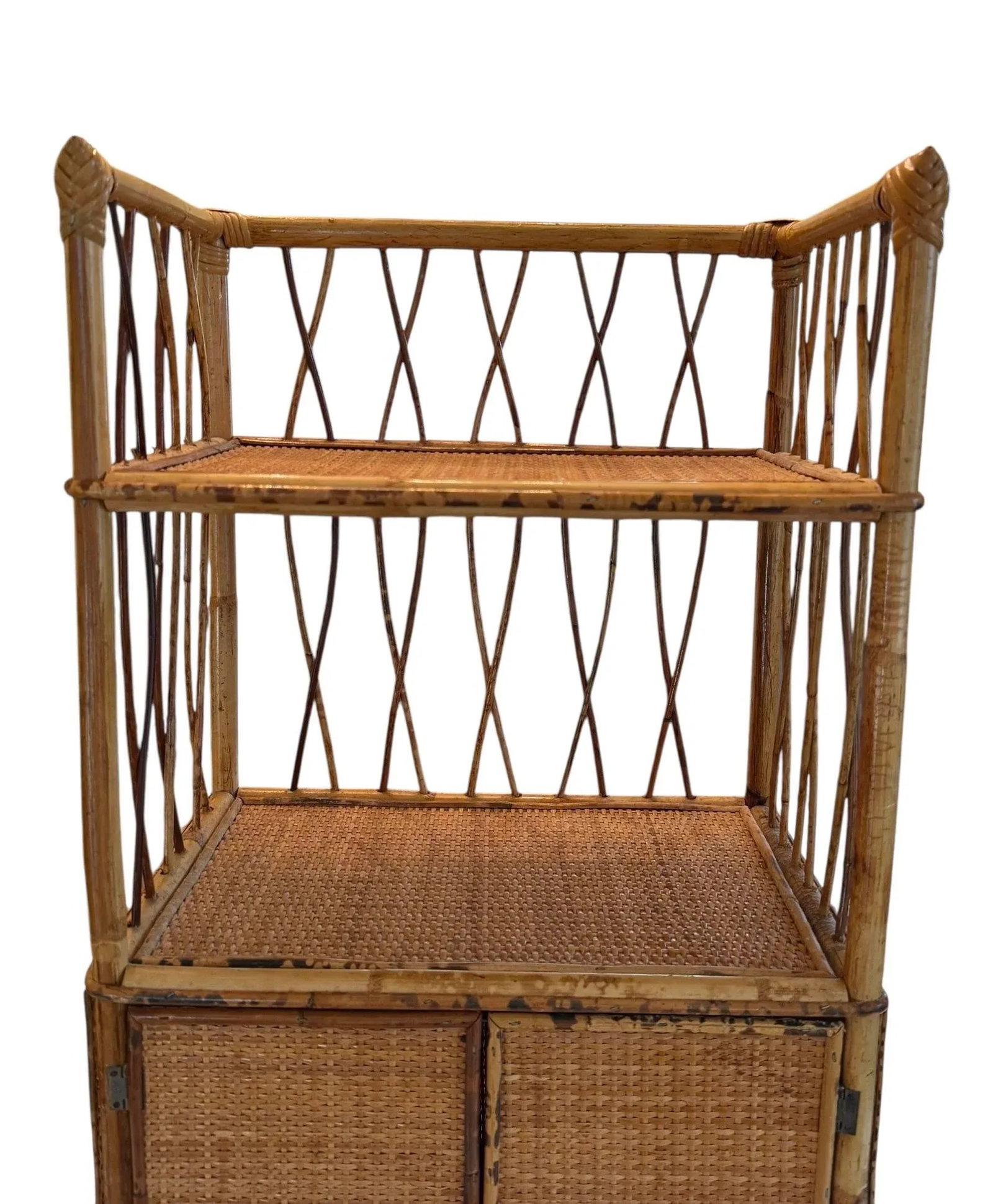 Mid 20th Century Vintage Palm Beach Style 30" Tall Bamboo & Rattan Shelves Bookcase Cabinet Etager - 4
