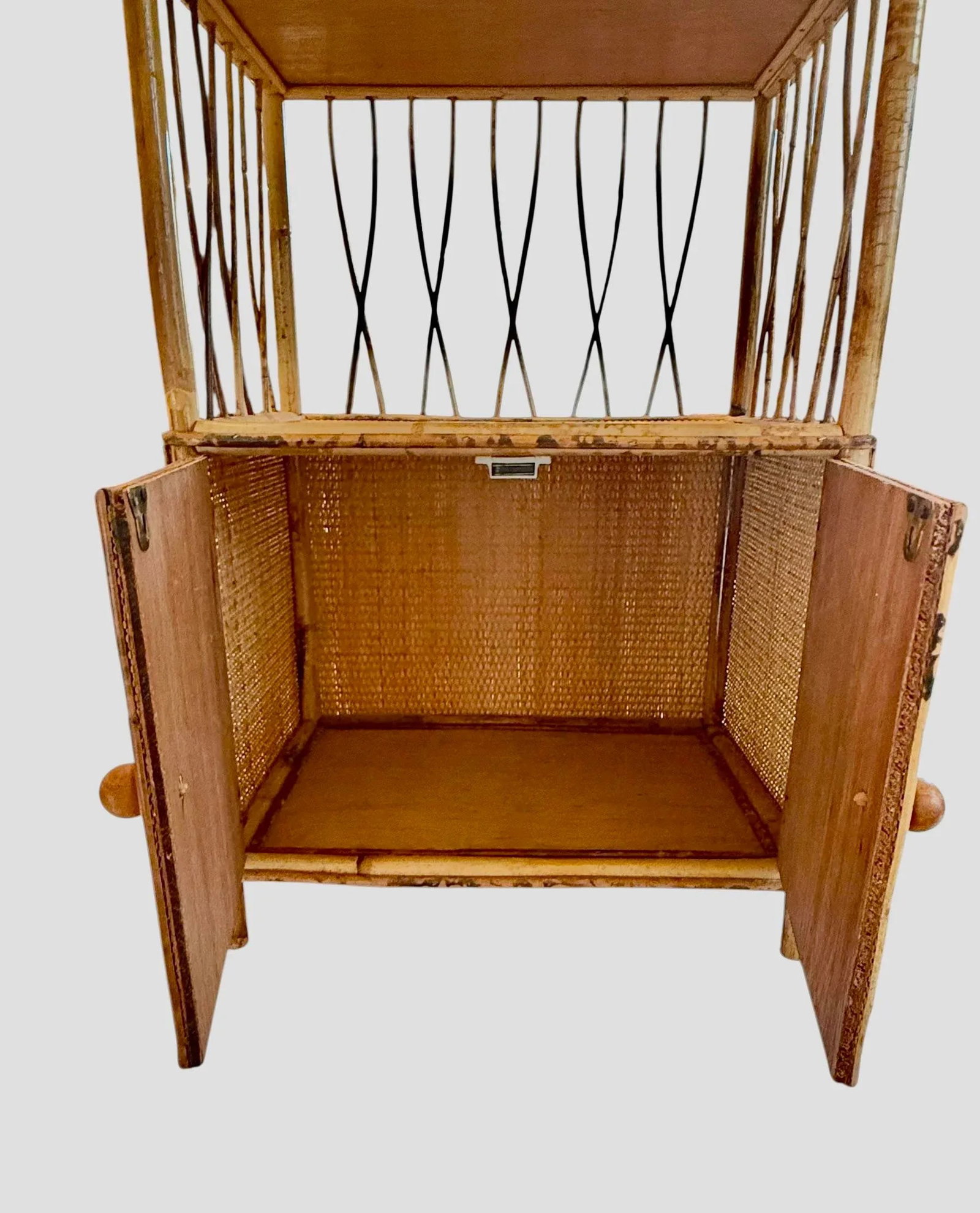 Mid 20th Century Vintage Palm Beach Style 30" Tall Bamboo & Rattan Shelves Bookcase Cabinet Etager - 5