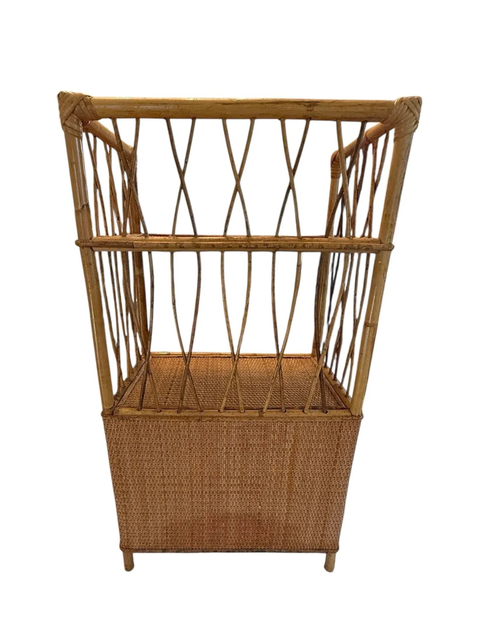 Mid 20th Century Vintage Palm Beach Style 30" Tall Bamboo & Rattan Shelves Bookcase Cabinet Etager - 8
