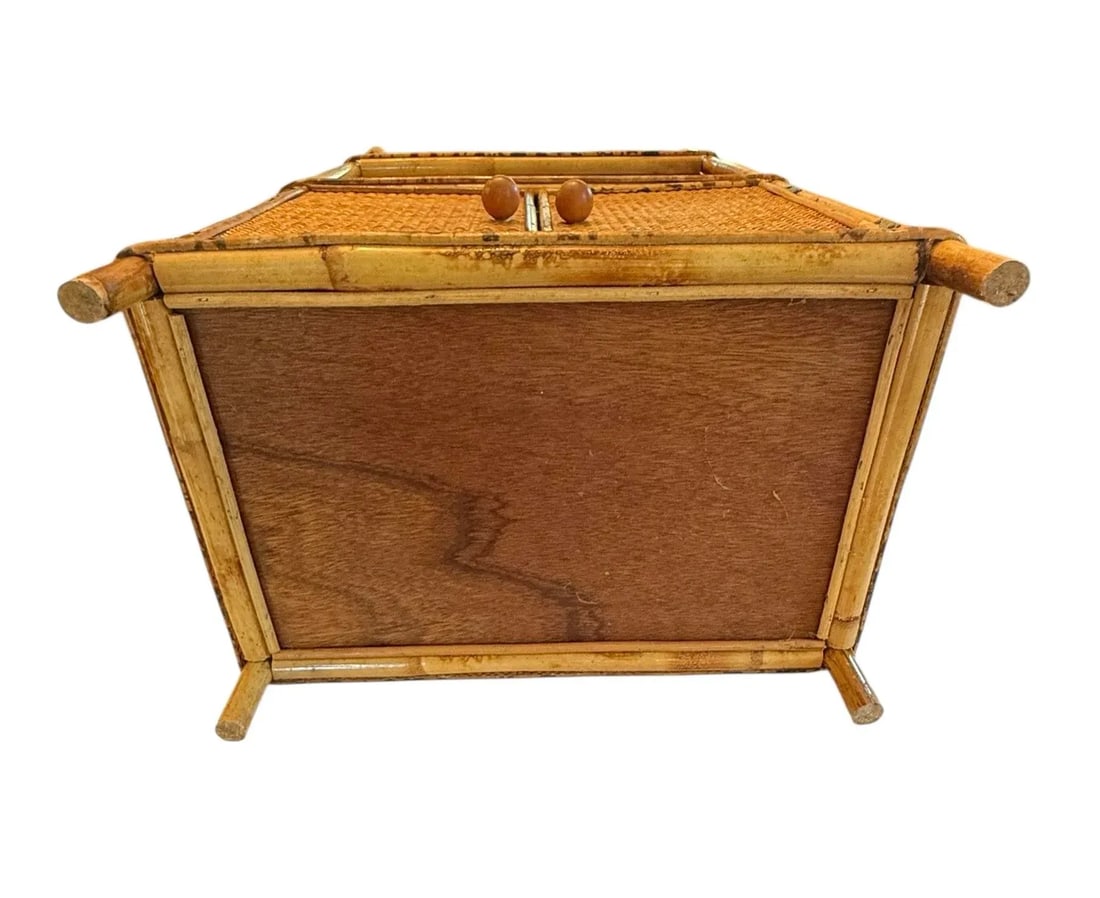 Mid 20th Century Vintage Palm Beach Style 30" Tall Bamboo & Rattan Shelves Bookcase Cabinet Etager - 9