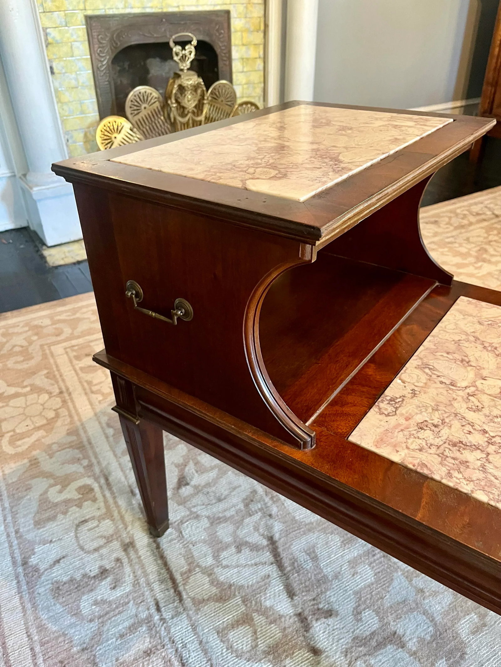 Walnut Two-Tier Table With Marble Inlay - Mid Century - 4