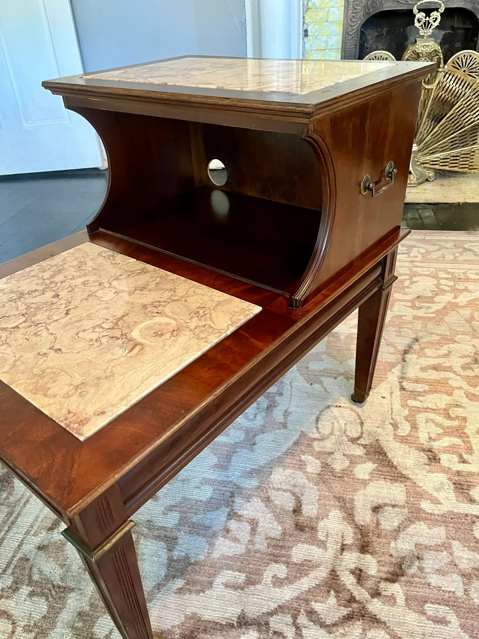 Walnut Two-Tier Table With Marble Inlay - Mid Century - 6