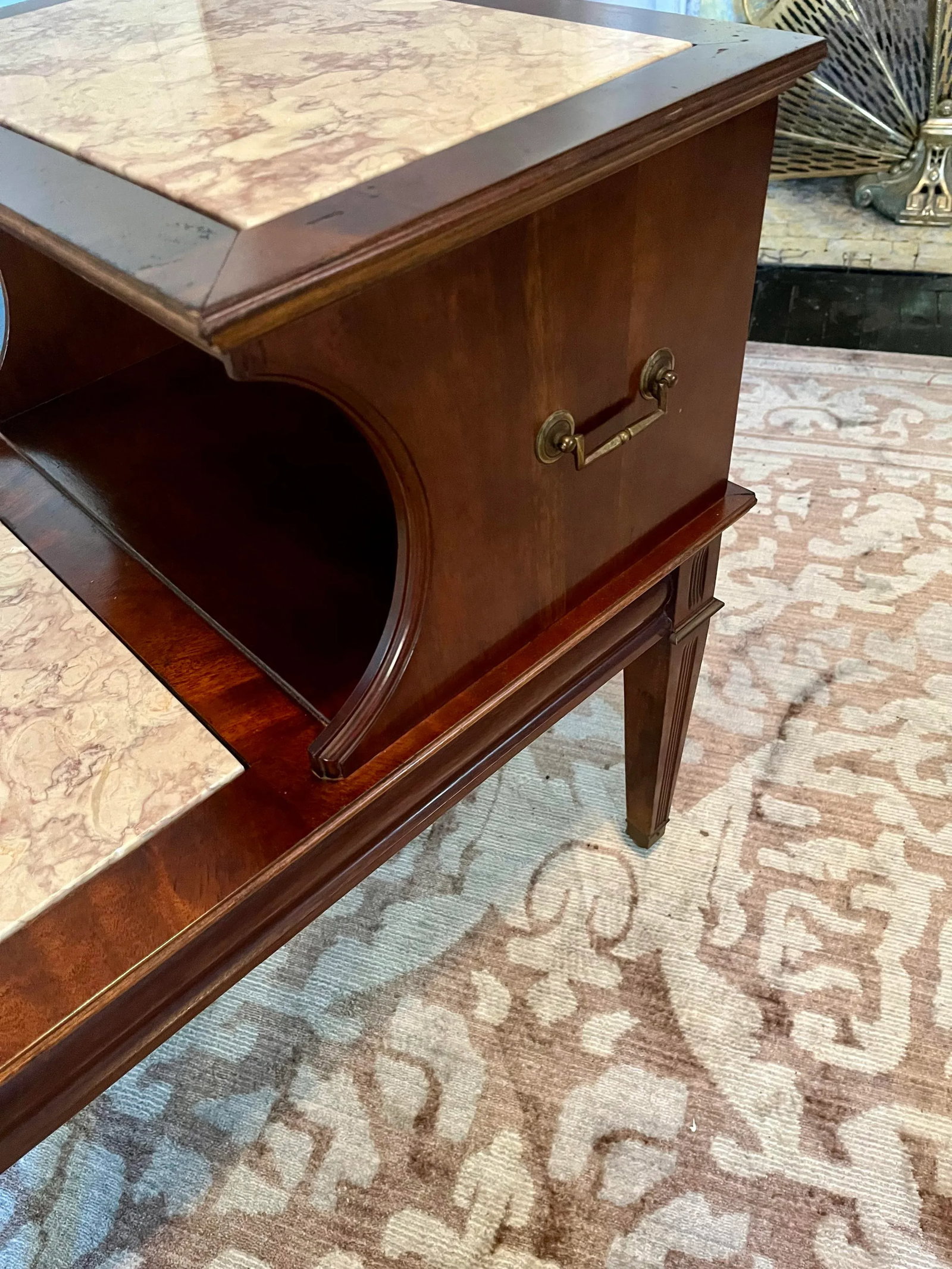 Walnut Two-Tier Table With Marble Inlay - Mid Century - 7