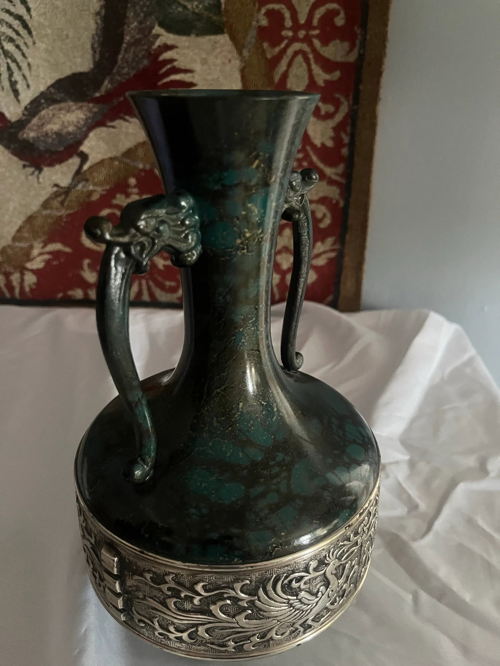 Vintage Japanese Bronze Dragon Motif Amphora Vessel - 3