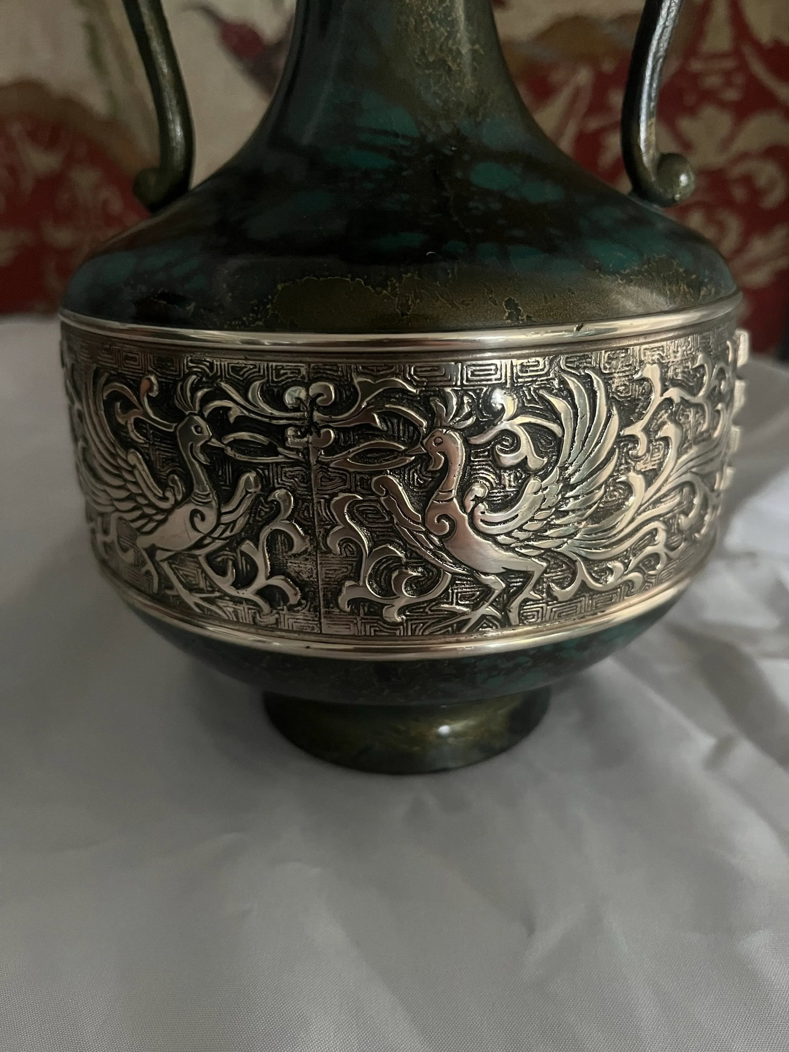 Vintage Japanese Bronze Dragon Motif Amphora Vessel - 4