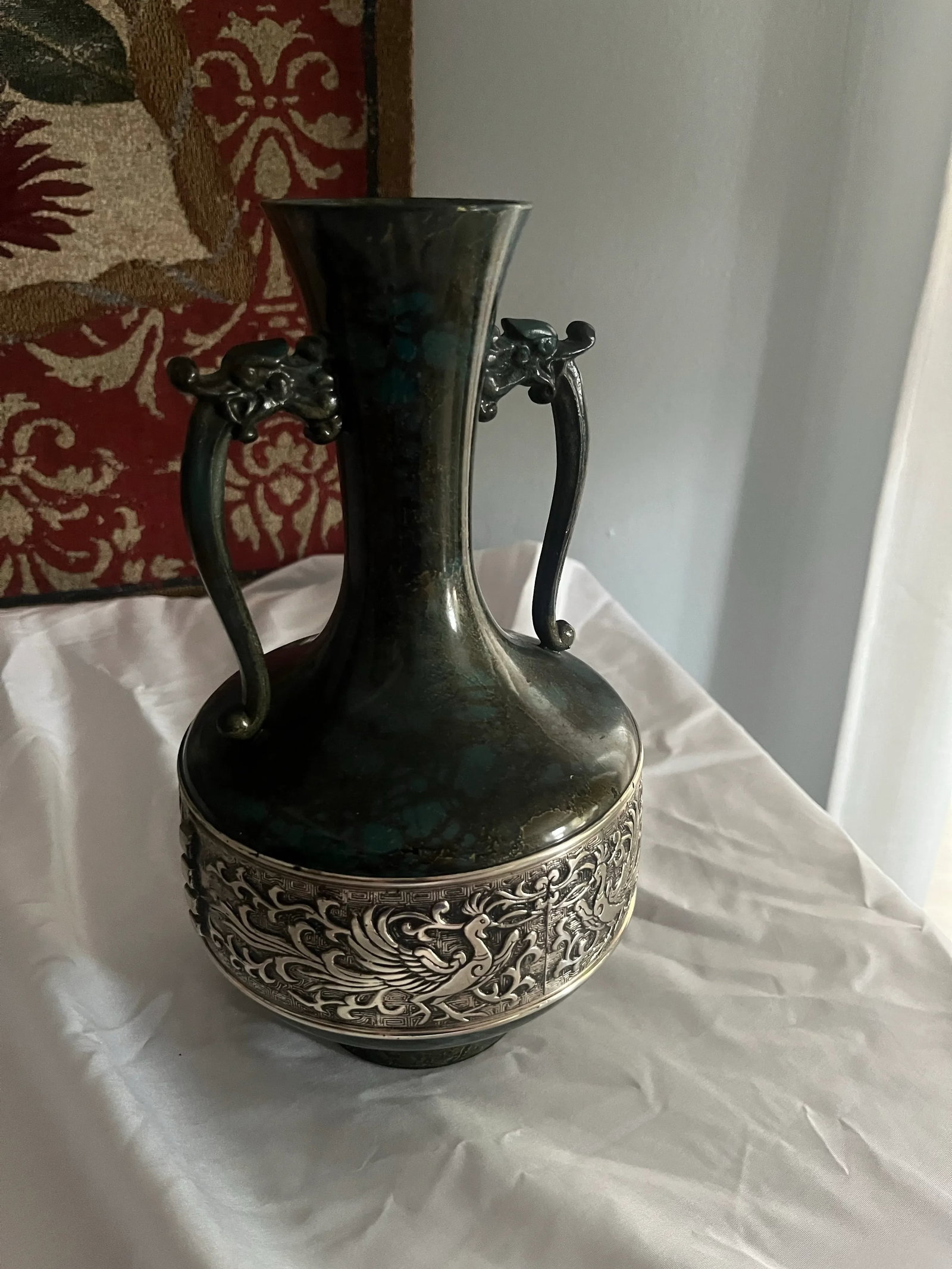 Vintage Japanese Bronze Dragon Motif Amphora Vessel - 6