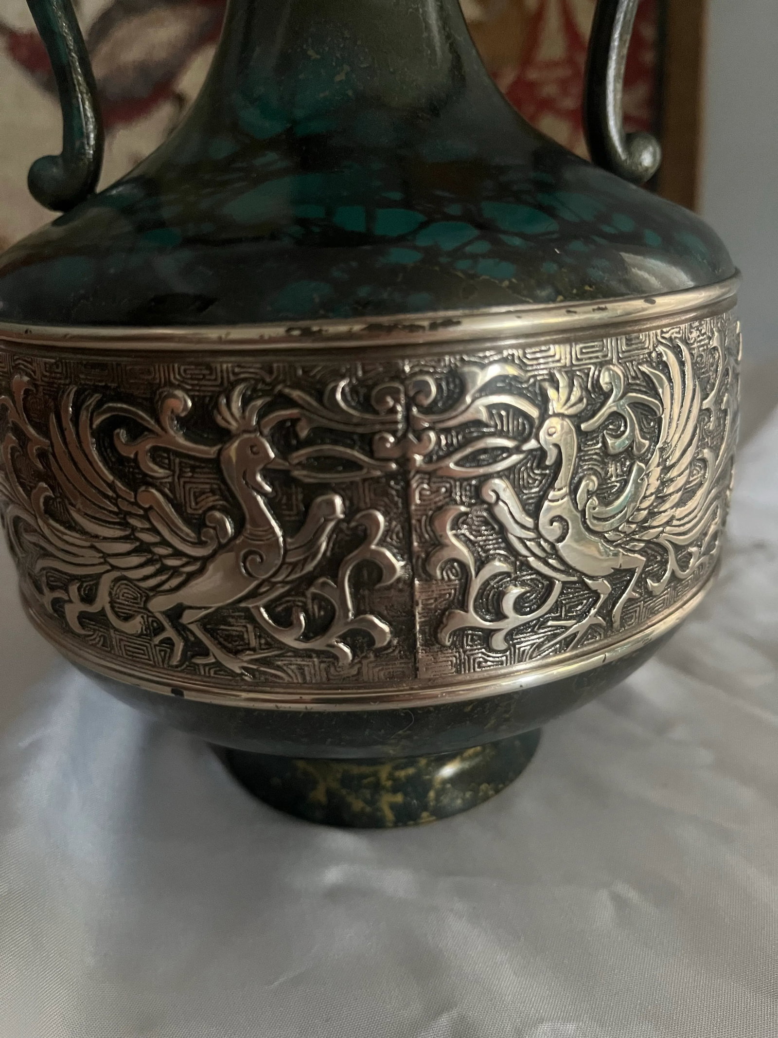 Vintage Japanese Bronze Dragon Motif Amphora Vessel - 7