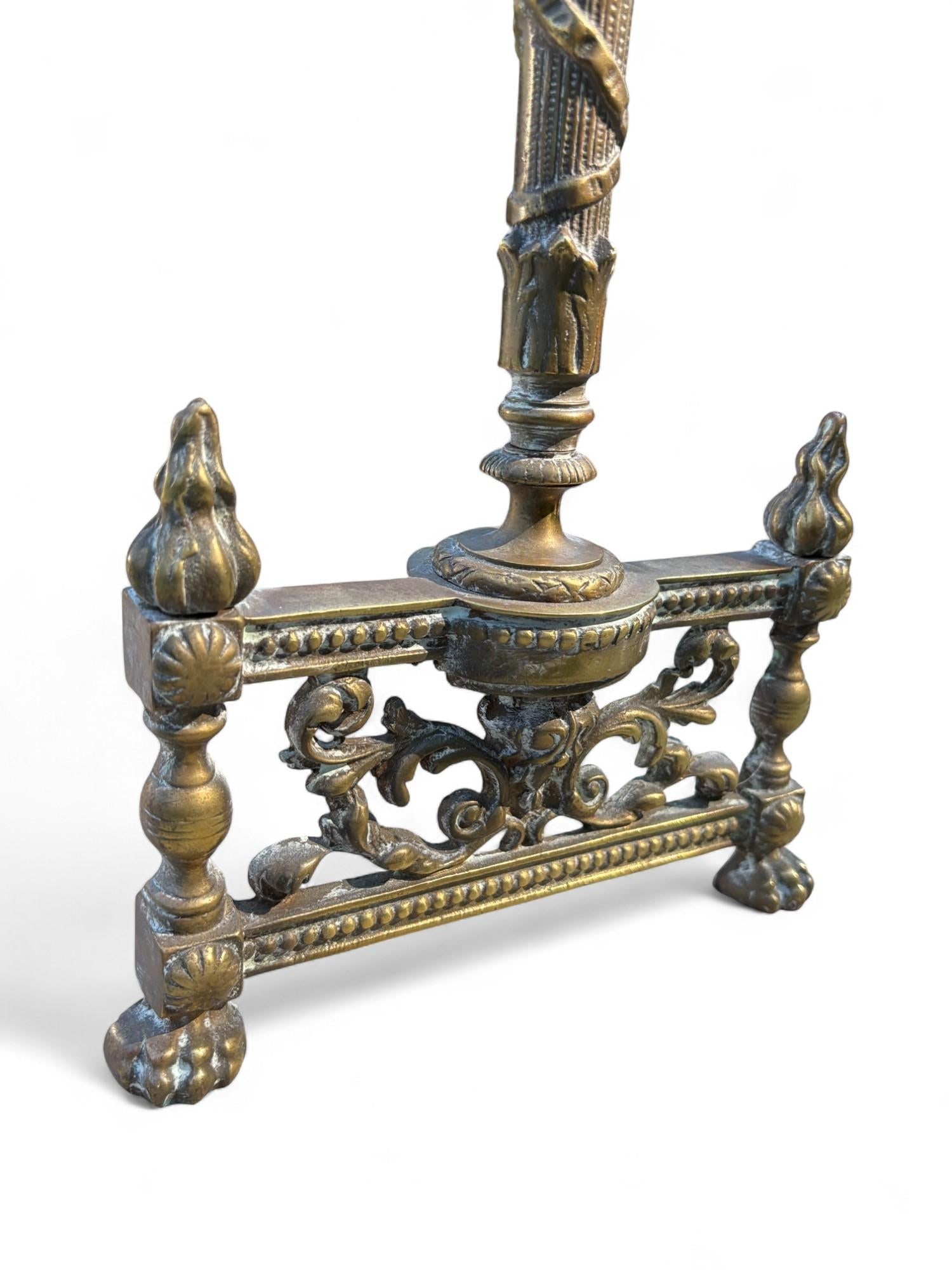Andirons Louis XVI Style Flame Torch Antique Brass a Pair - 8