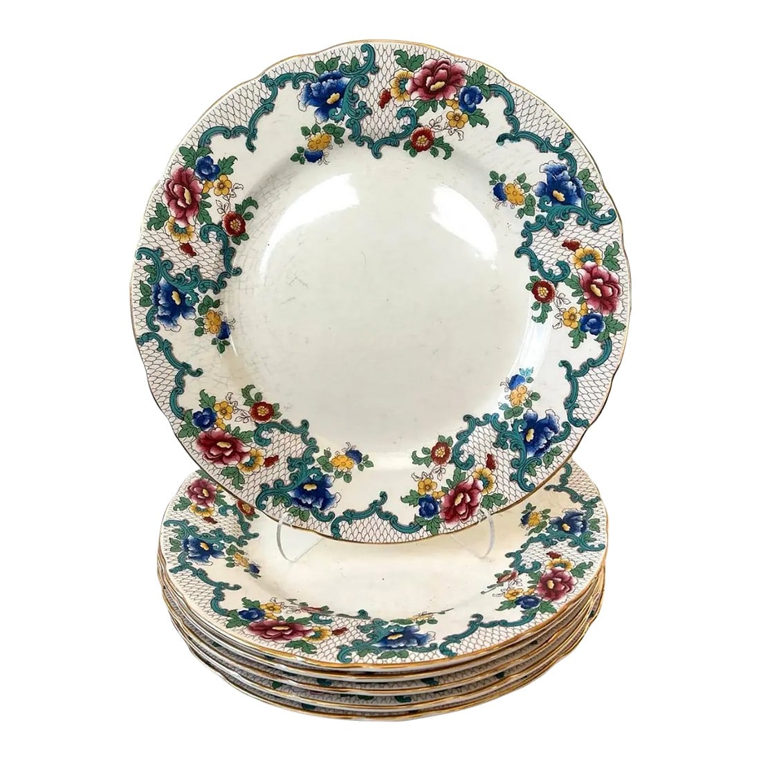 Vintage Royal Cauldon Floral Dinner Plate Set (6 Plates) - Stamped/Made in England: Royal Cauldon Floral Dinner Plate Set - Six Plates. Made in England. Stamped and numbered. Beautiful Crazing. Stamped "Made in England Royal Cauldon England Est 1774" Royal Cauldon is a renowned brand