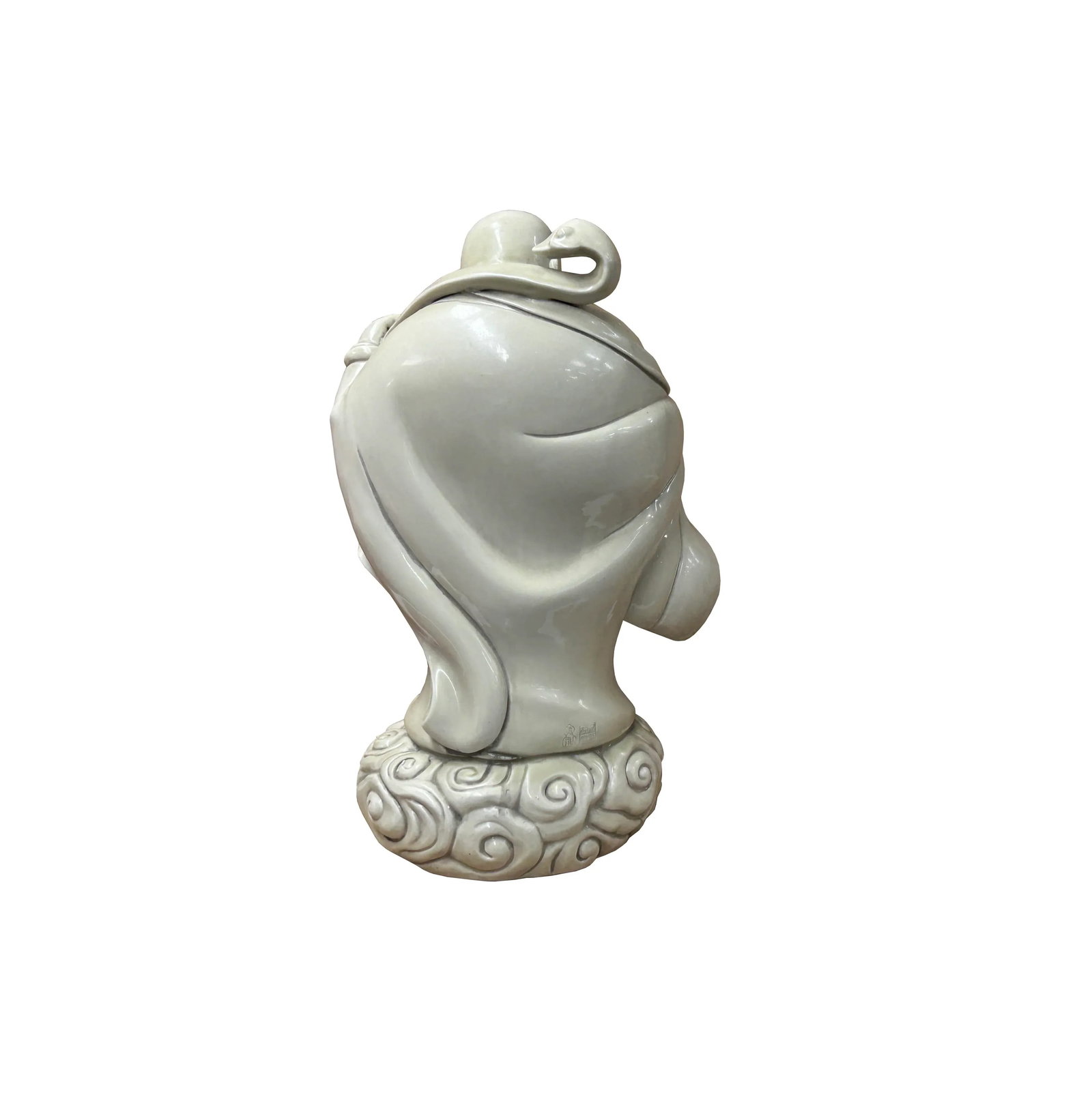 Oriental White Standing Happy Laughing Buddha Ru Yi Bat Porcelain Figure - 2