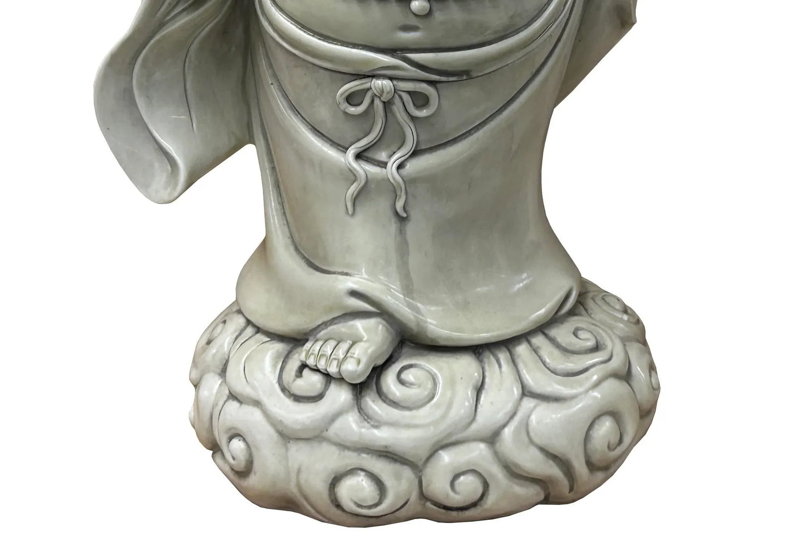 Oriental White Standing Happy Laughing Buddha Ru Yi Bat Porcelain Figure - 3