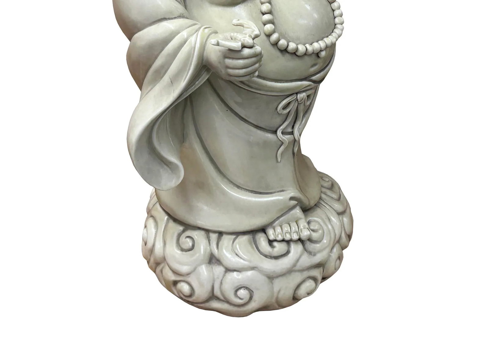 Oriental White Standing Happy Laughing Buddha Ru Yi Bat Porcelain Figure - 7