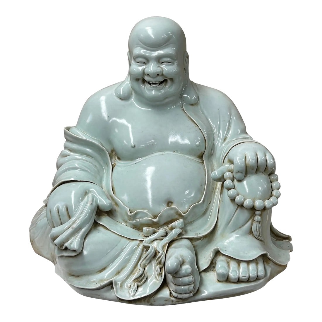 Oriental White Happy Laughing Buddha Ru Yi Praying Beads Porcelain Figure: Discover the serene beauty of this exquisite handcrafted porcelain Laughing Buddha statue, a timeless symbol of joy, prosperity, and good fortune. Crafted with meticulous attention to detail, this
