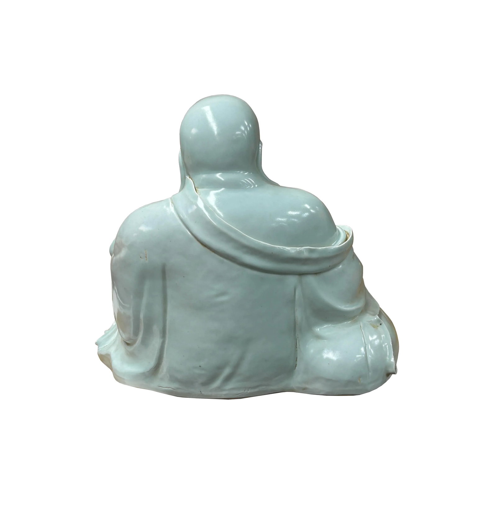 Oriental White Happy Laughing Buddha Ru Yi Praying Beads Porcelain Figure - 2