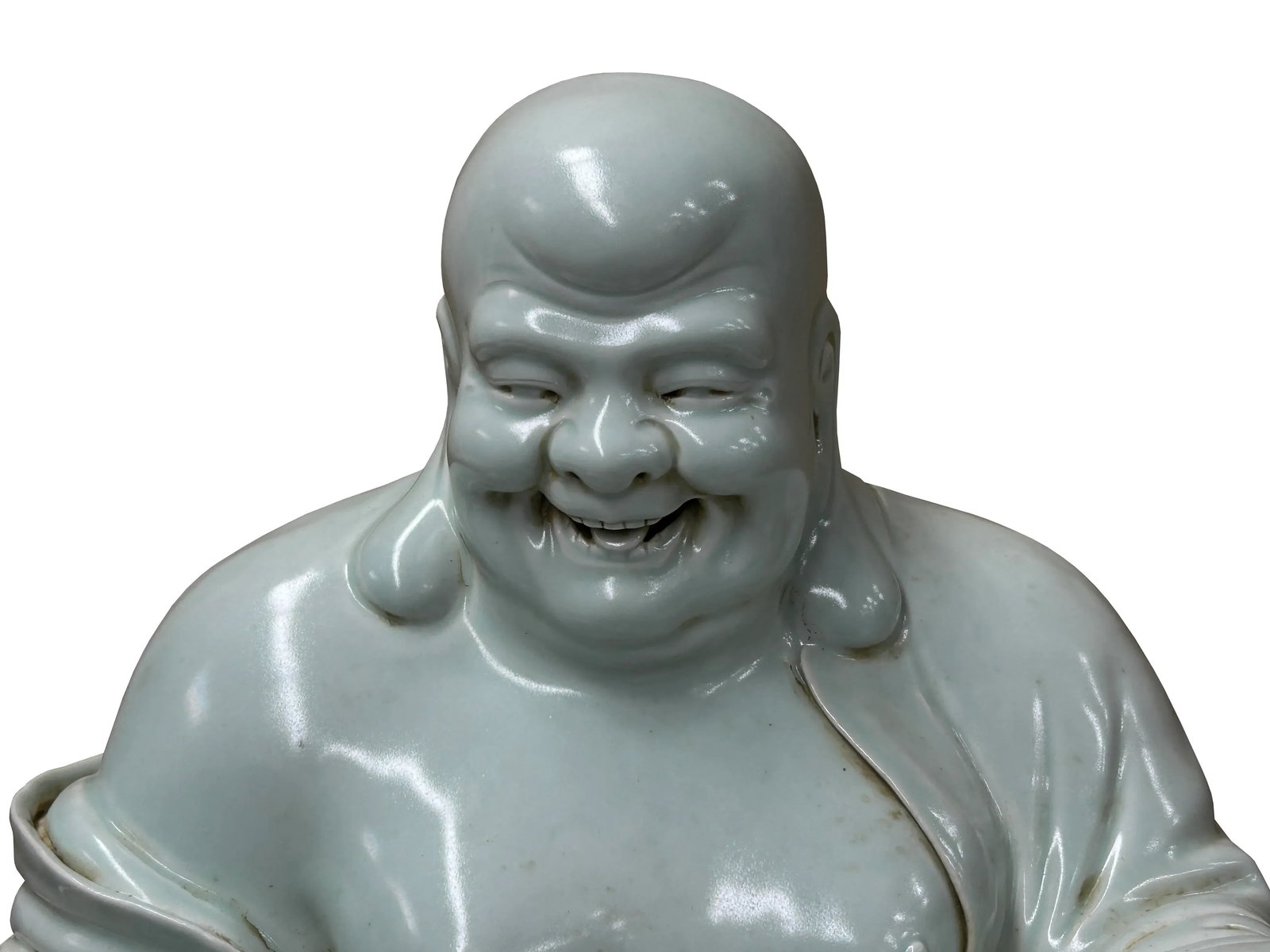 Oriental White Happy Laughing Buddha Ru Yi Praying Beads Porcelain Figure - 5