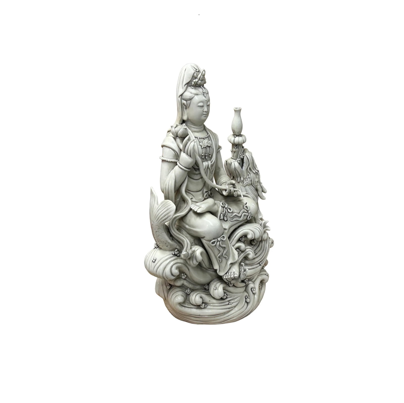 Chinese Handcrafted GuanYin Bodhisattva on Dragon White Porcelain Statue - 11