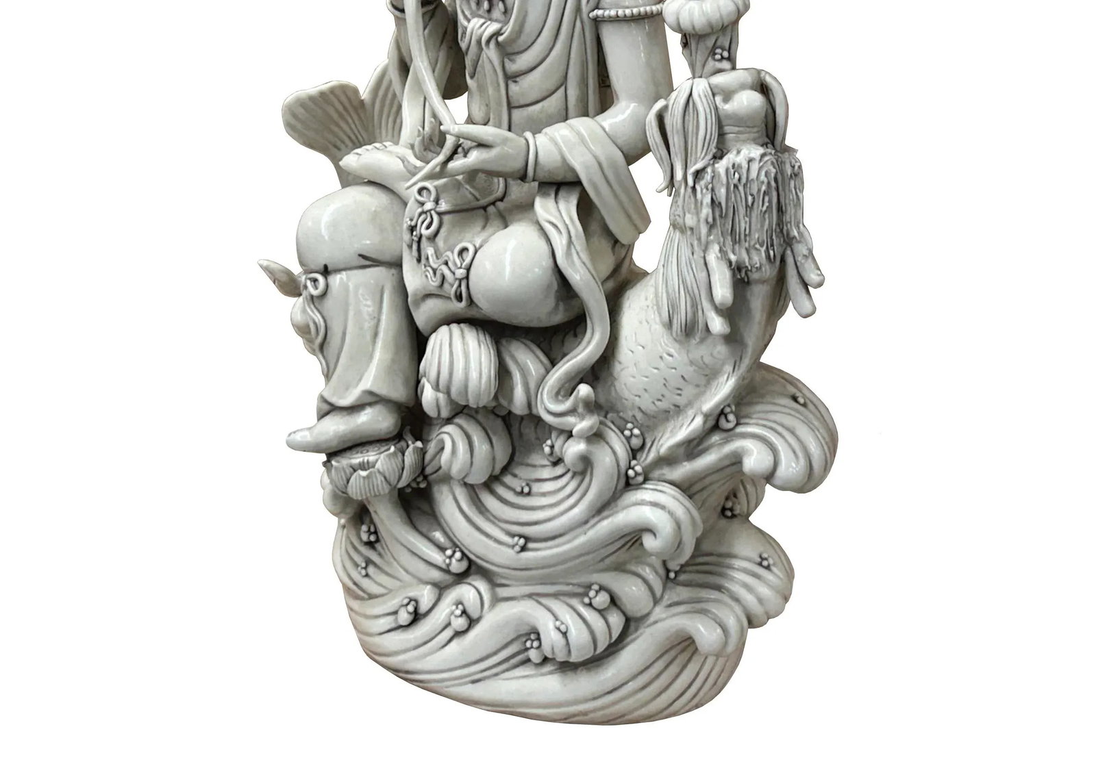 Chinese Handcrafted GuanYin Bodhisattva on Dragon White Porcelain Statue - 4