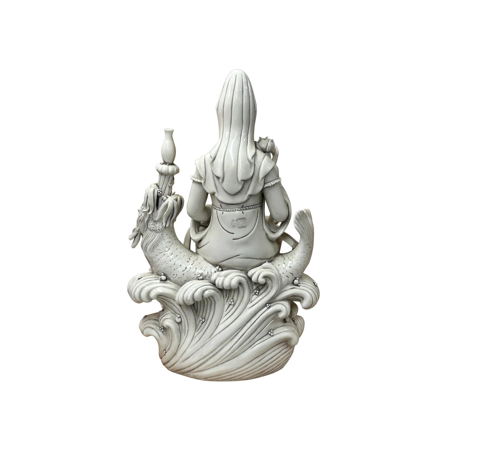 Chinese Handcrafted GuanYin Bodhisattva on Dragon White Porcelain Statue - 5