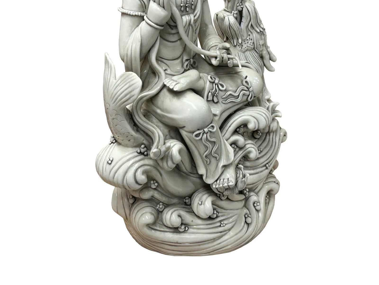 Chinese Handcrafted GuanYin Bodhisattva on Dragon White Porcelain Statue - 7