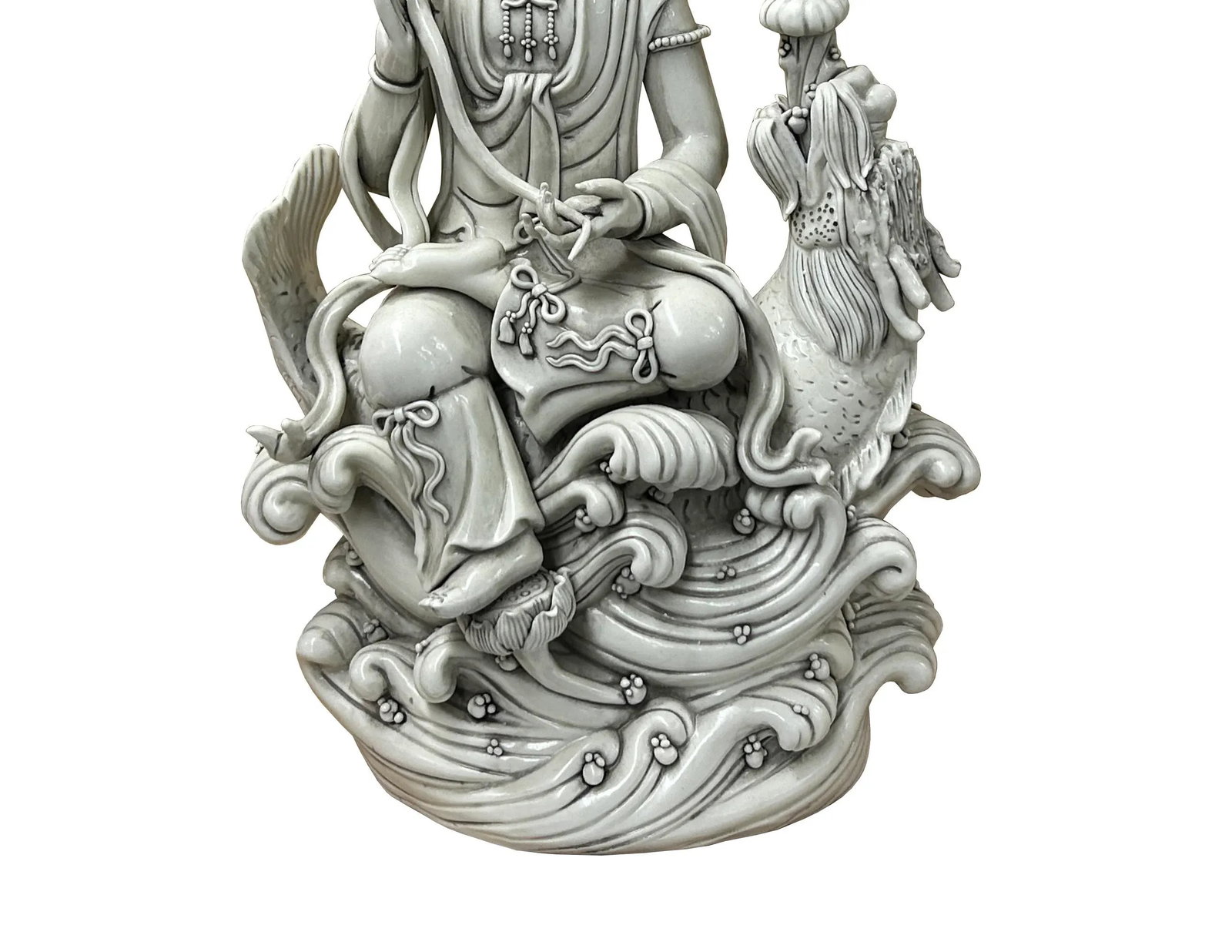 Chinese Handcrafted GuanYin Bodhisattva on Dragon White Porcelain Statue - 8