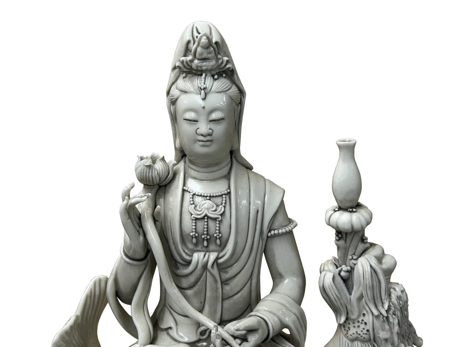 Chinese Handcrafted GuanYin Bodhisattva on Dragon White Porcelain Statue - 9