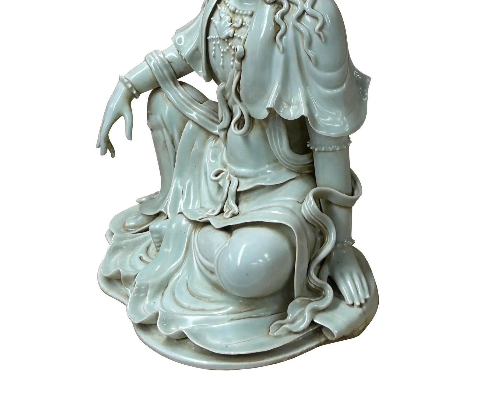 Chinese Handcrafted GuanYin Bodhisattva Tong Style Off White Porcelain Statue - 10