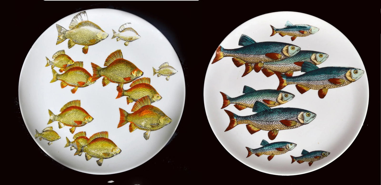 Piero Fornasetti Fish Plates, Pesci Pattern or Passage of Fish, Numbered # 2 & 3 - a Pair - 9
