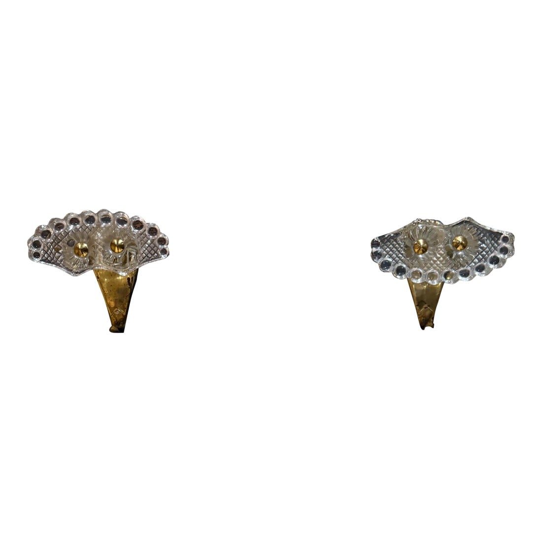 Mid Century Elegant Italian Coat Rack Hooks Brass and Art Glass Set of Two (1 of 8)