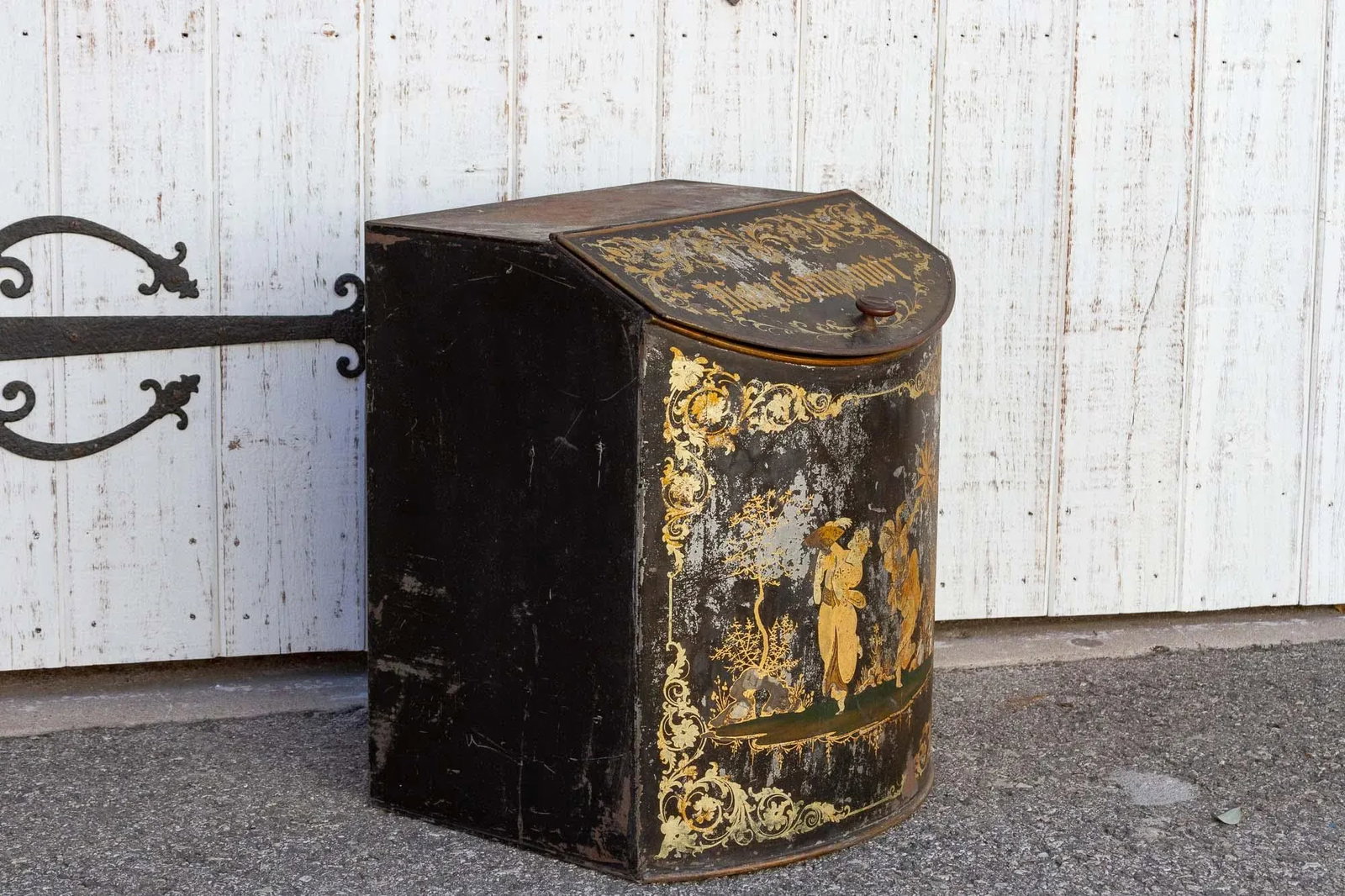 Antique Black & Gilt Chinoserie Drum Canister - 10