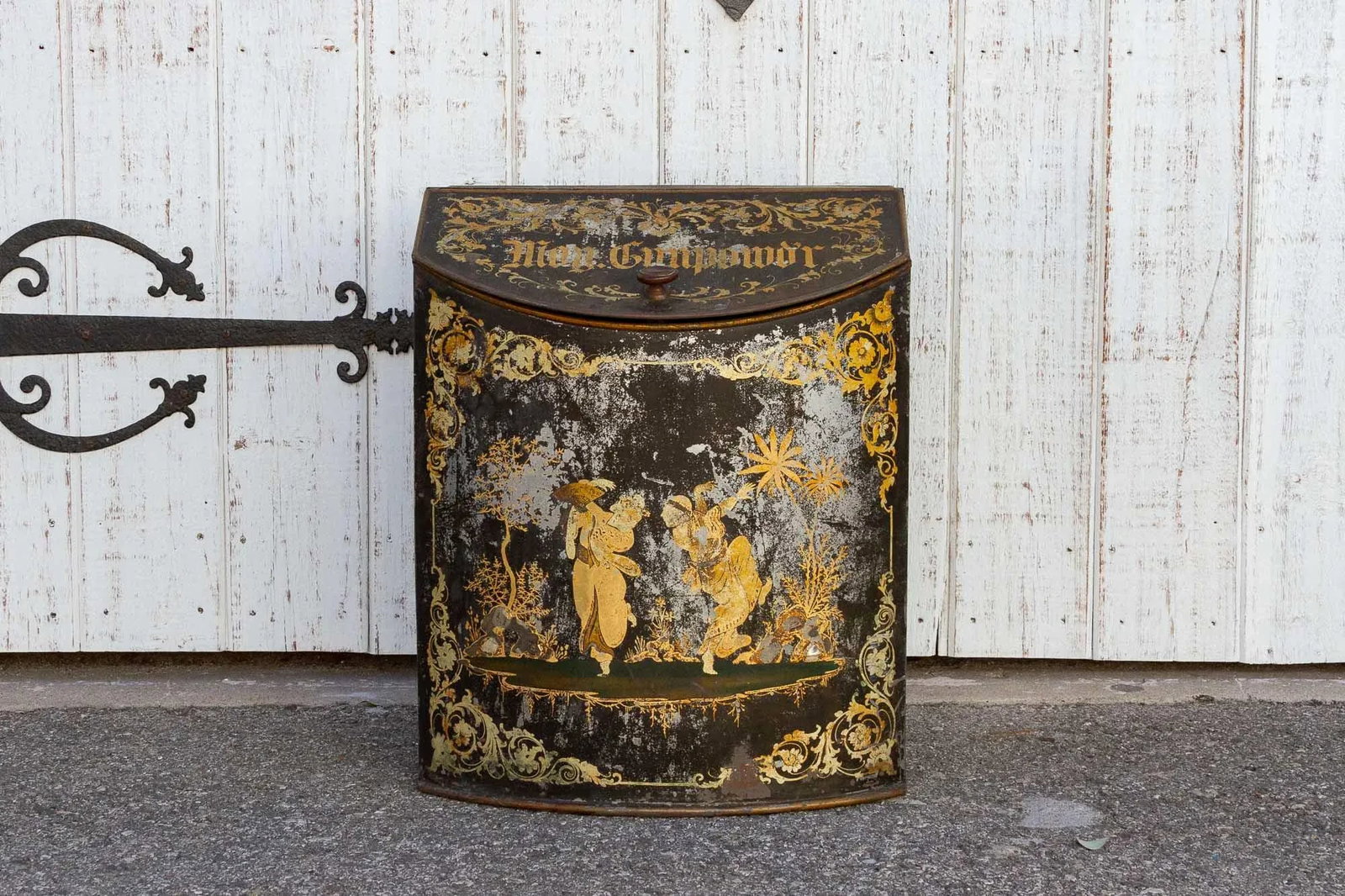 Antique Black & Gilt Chinoserie Drum Canister - 12