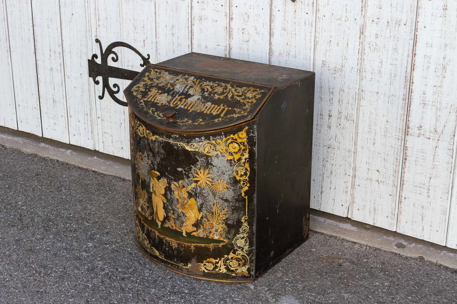 Antique Black & Gilt Chinoserie Drum Canister - 3