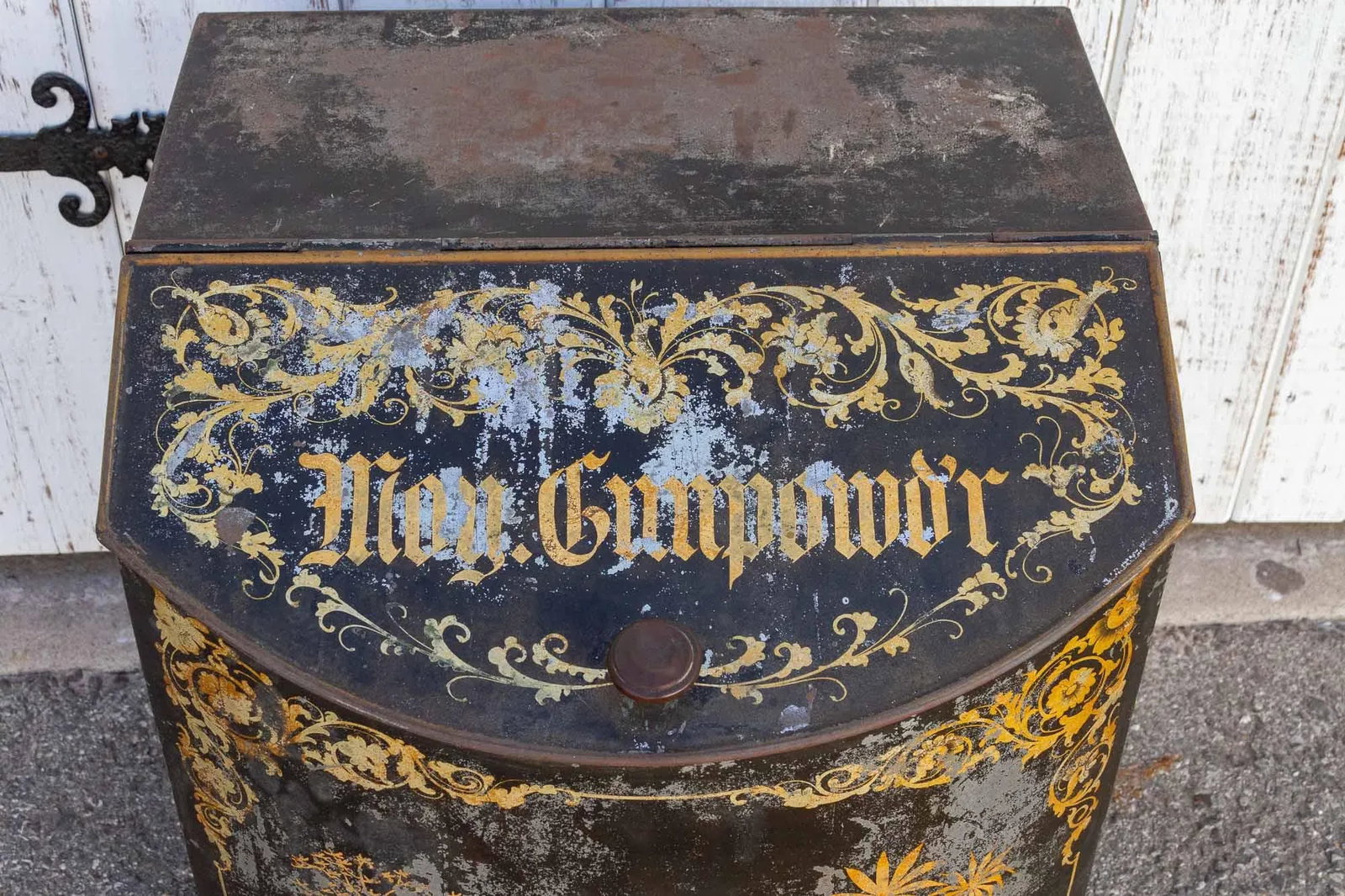 Antique Black & Gilt Chinoserie Drum Canister - 4