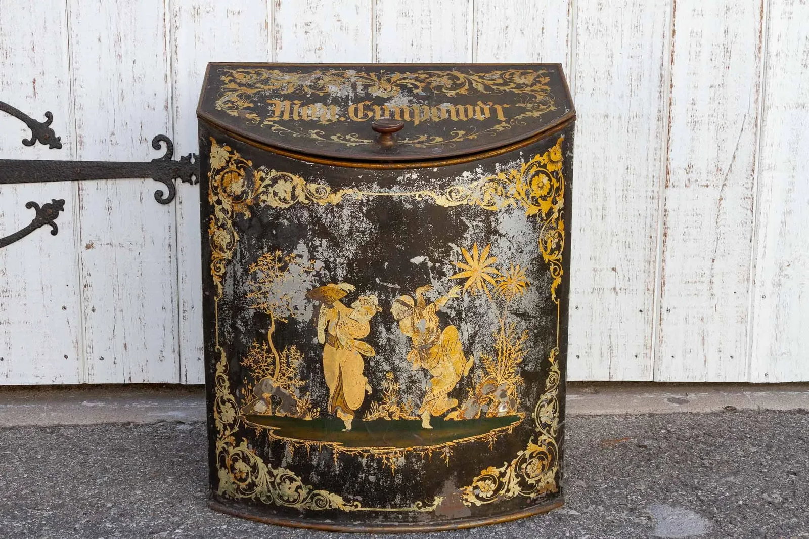 Antique Black & Gilt Chinoserie Drum Canister - 7