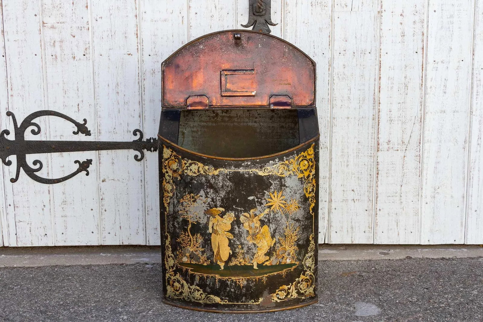 Antique Black & Gilt Chinoserie Drum Canister - 8