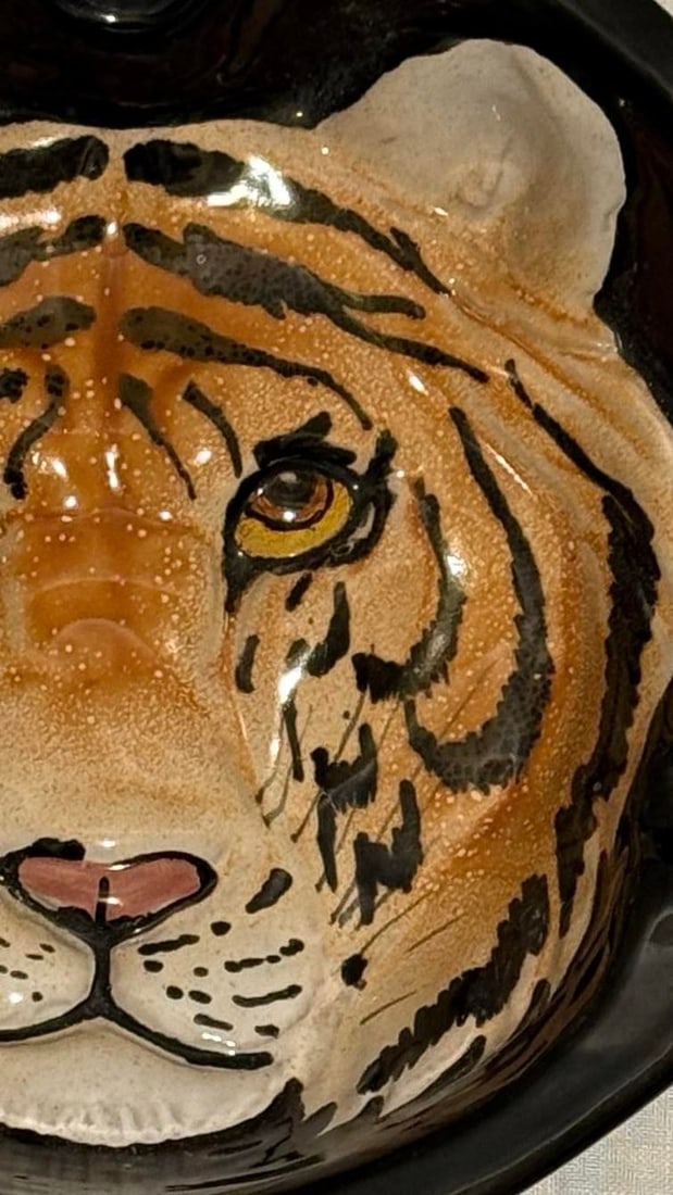 Vintage Palm Beach Regency Italian Tiger Face Pottery Ashtray Catchall - 3