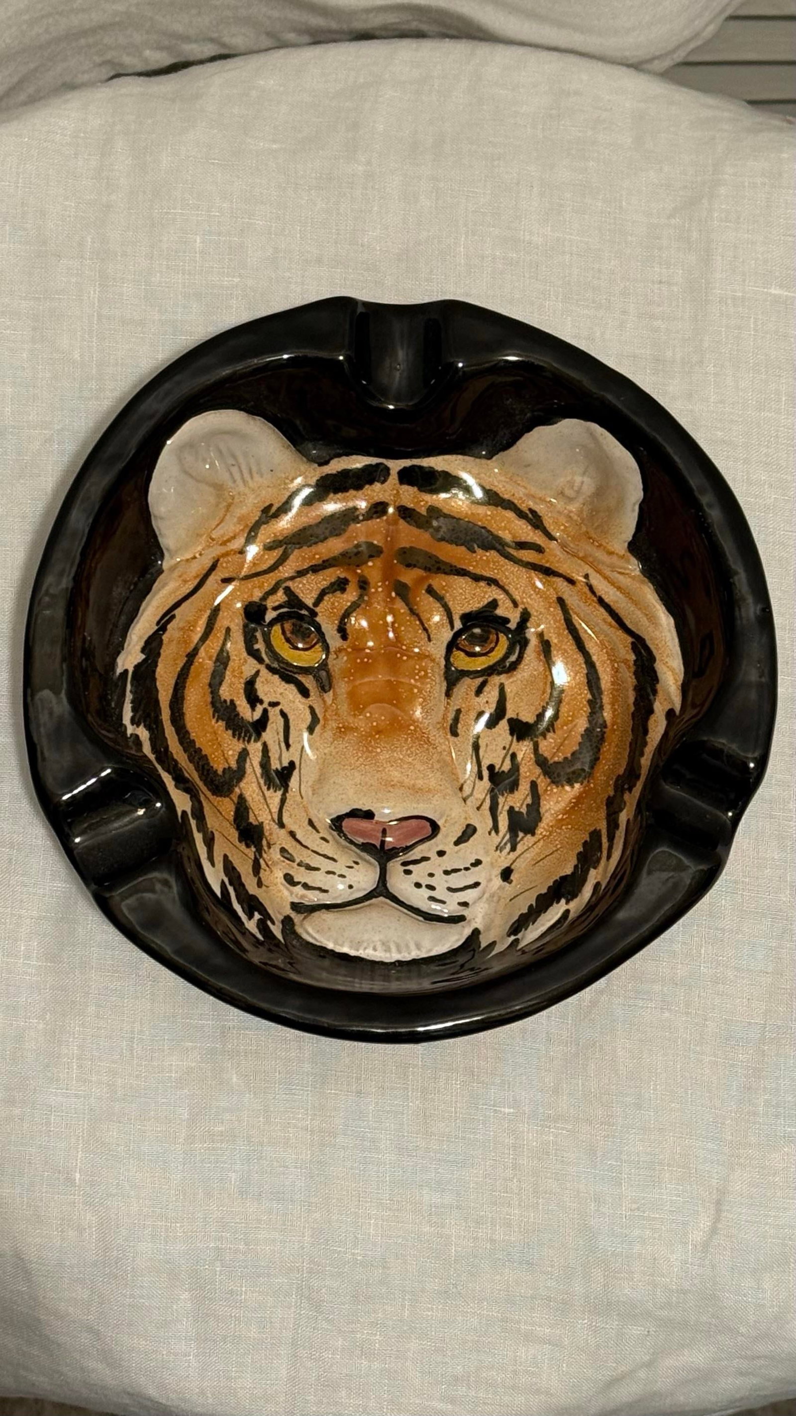 Vintage Palm Beach Regency Italian Tiger Face Pottery Ashtray Catchall - 6