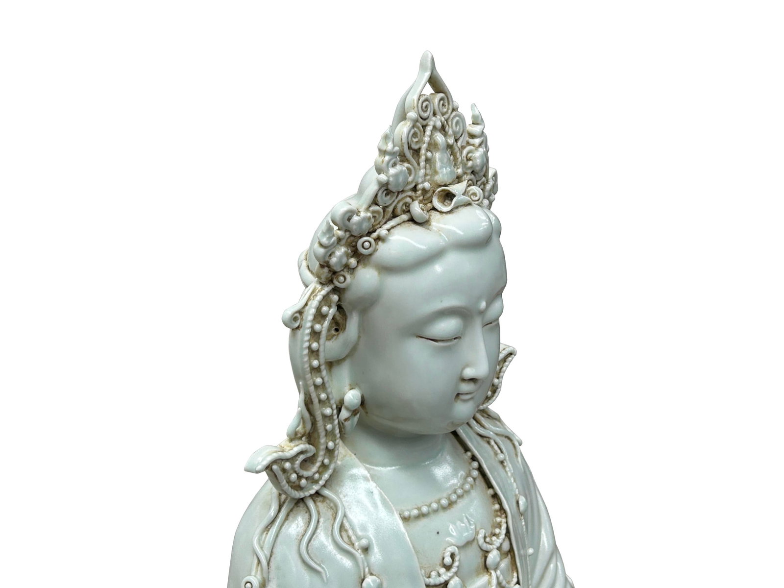 Pale Celadon White GuanYin Bodhisattva Tong Style Porcelain Statue - 10