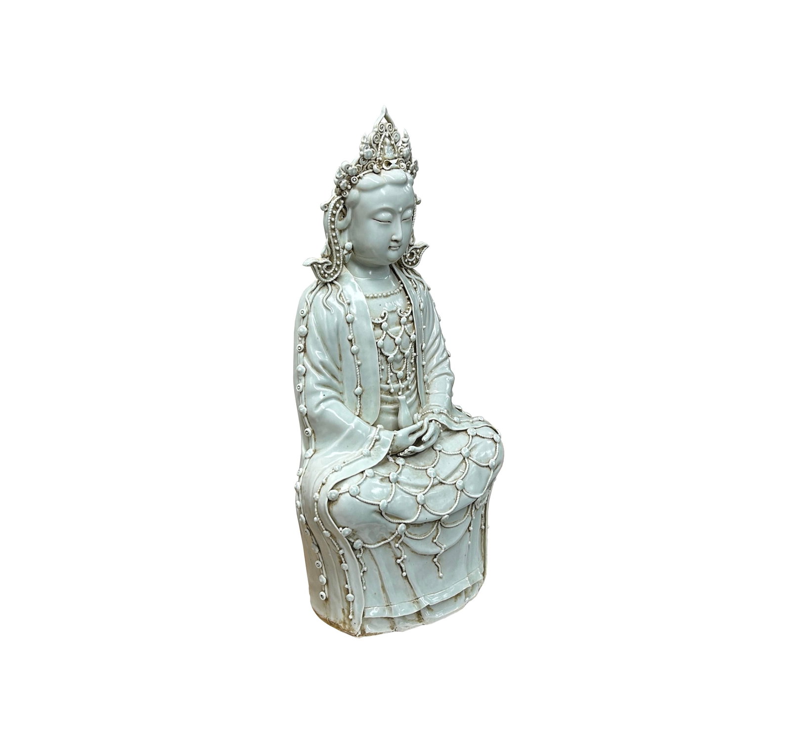 Pale Celadon White GuanYin Bodhisattva Tong Style Porcelain Statue - 3