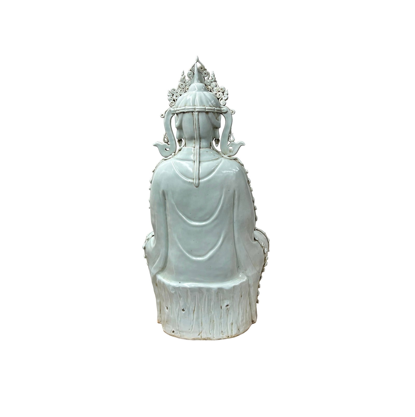 Pale Celadon White GuanYin Bodhisattva Tong Style Porcelain Statue - 4
