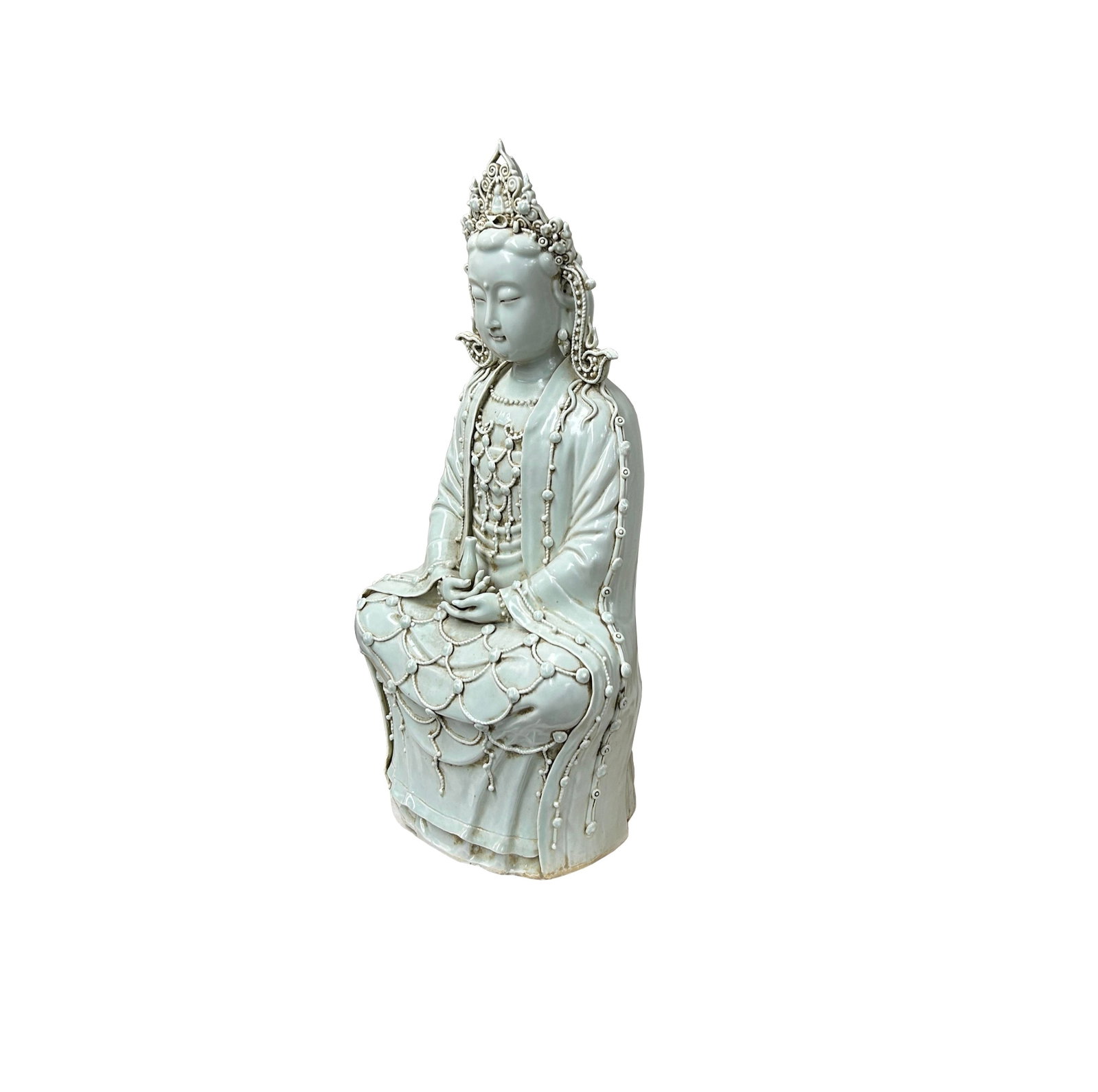 Pale Celadon White GuanYin Bodhisattva Tong Style Porcelain Statue - 5