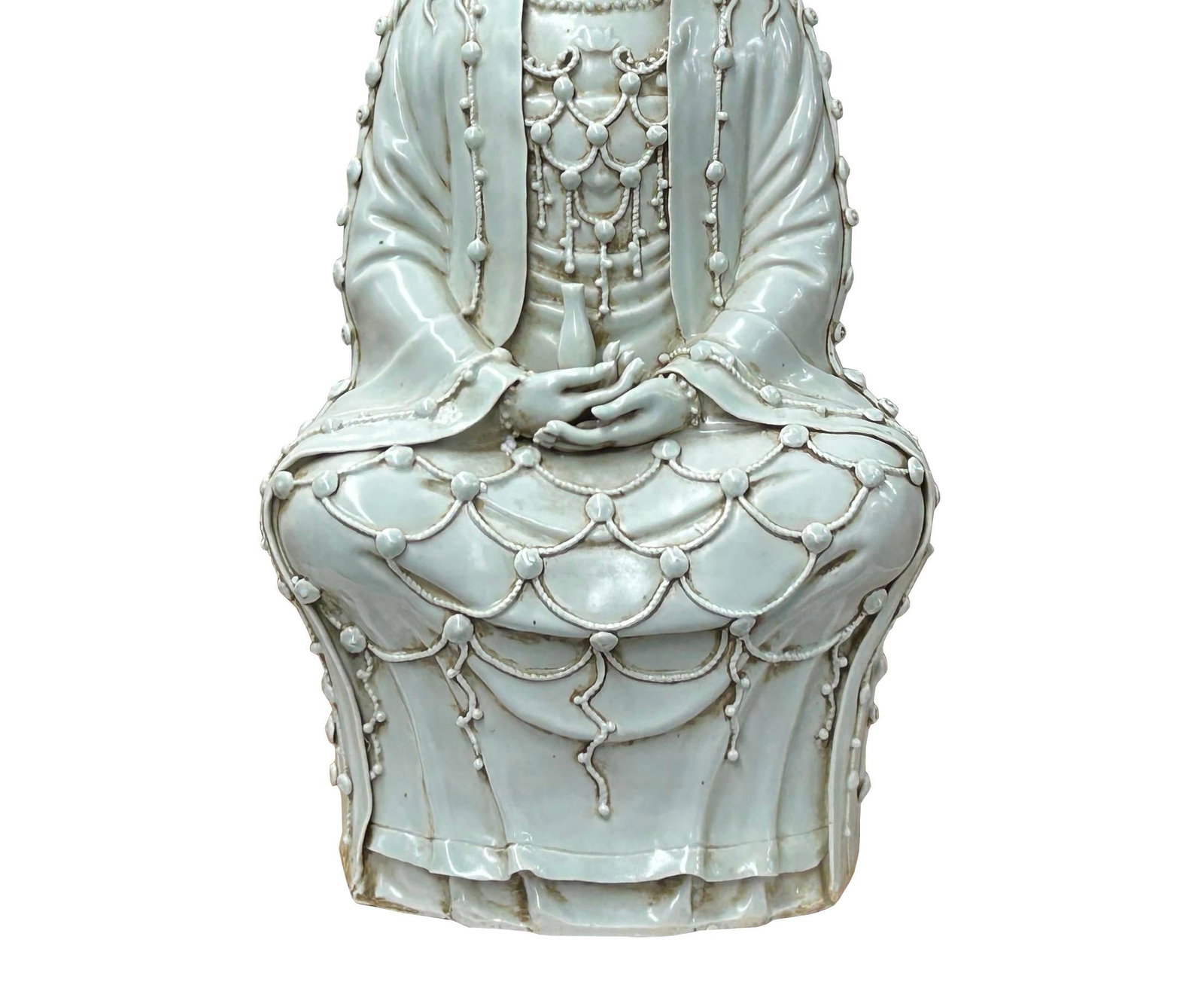 Pale Celadon White GuanYin Bodhisattva Tong Style Porcelain Statue - 6