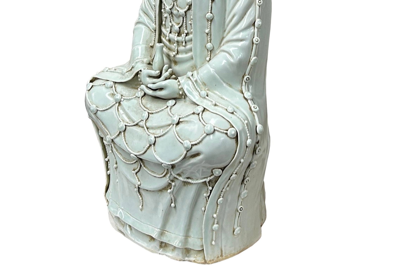 Pale Celadon White GuanYin Bodhisattva Tong Style Porcelain Statue - 7