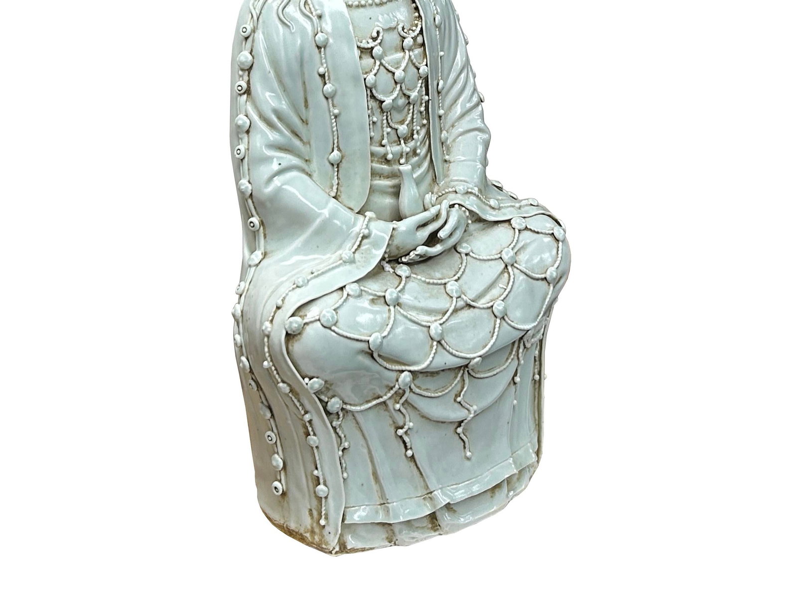 Pale Celadon White GuanYin Bodhisattva Tong Style Porcelain Statue - 9