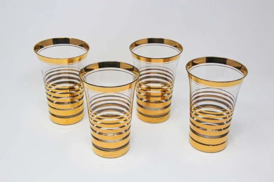French Cocktail Glasses with 22-Karat Gold Design - Set of 4 - 12