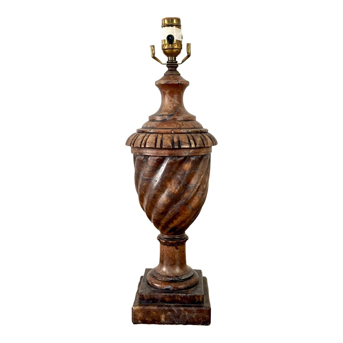 1960s Neoclassical Italian Alabaster Urn Table Lamp: Rare chocolate brown Italian alabaster table lamp, in the form of an urn. A 1980s neoclassical beauty. Most items found at Pub & Oasis are vintage and antique in nature which we believe increases
