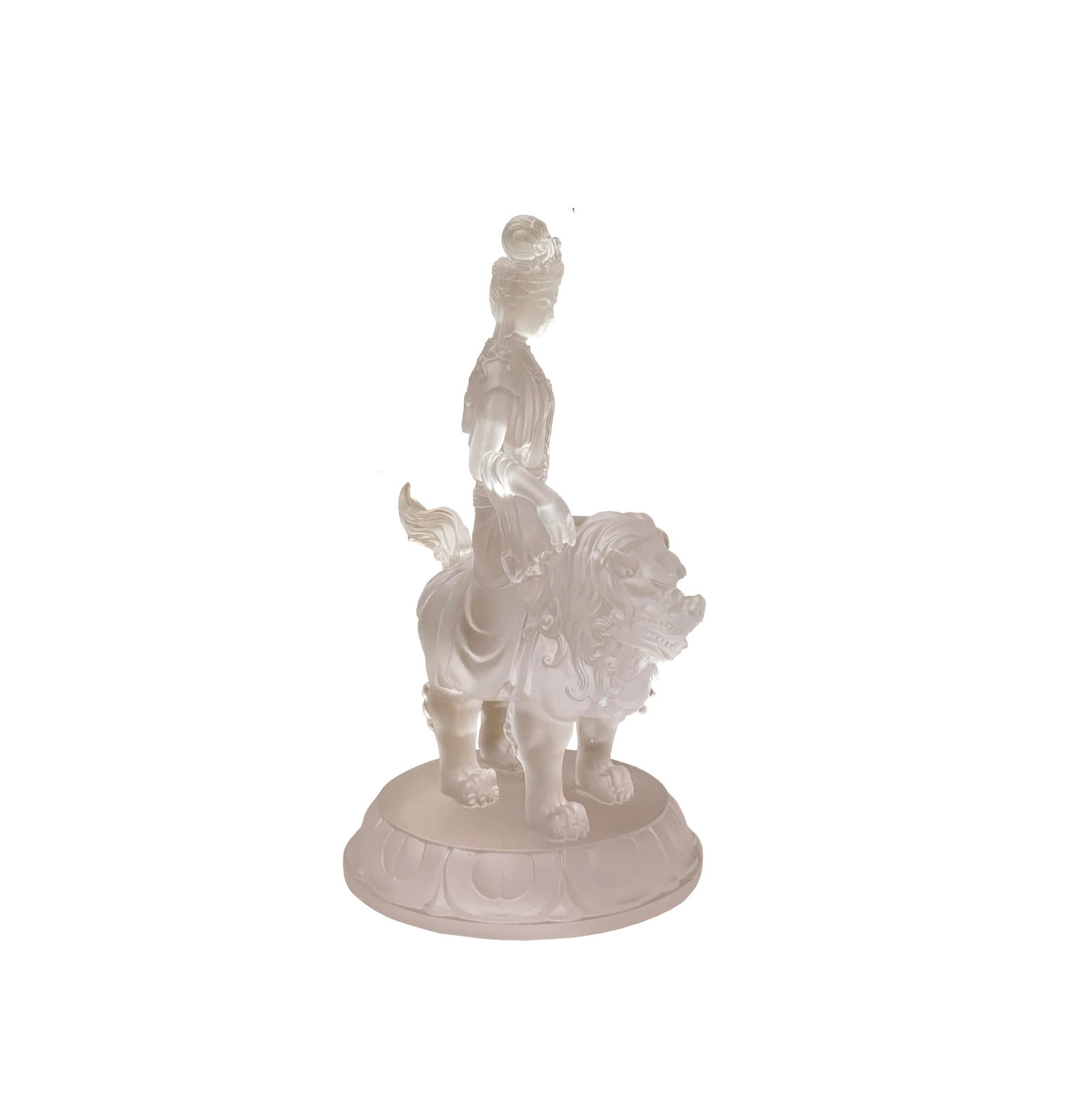 White Crystal Glass Liuli Pate-De-Verre Manjushri Kwan Yin Bodhisattva Statue - 11