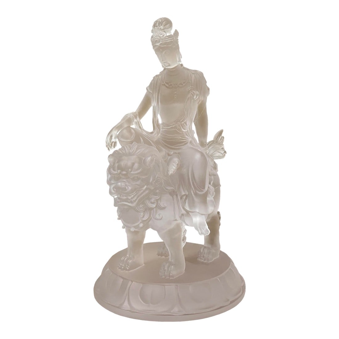 White Crystal Glass Liuli Pate-De-Verre Manjushri Kwan Yin Bodhisattva Statue (1 of 11)