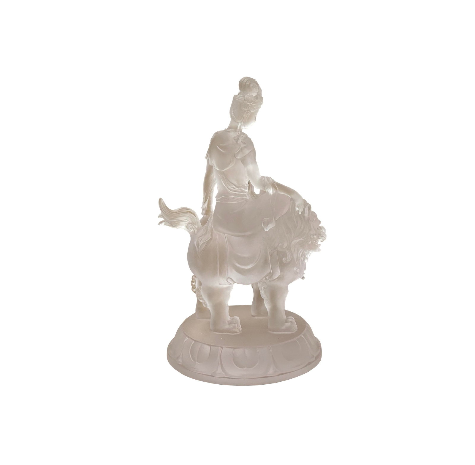 White Crystal Glass Liuli Pate-De-Verre Manjushri Kwan Yin Bodhisattva Statue - 4