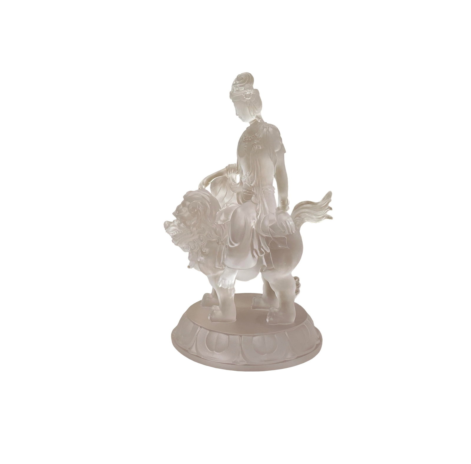 White Crystal Glass Liuli Pate-De-Verre Manjushri Kwan Yin Bodhisattva Statue - 5