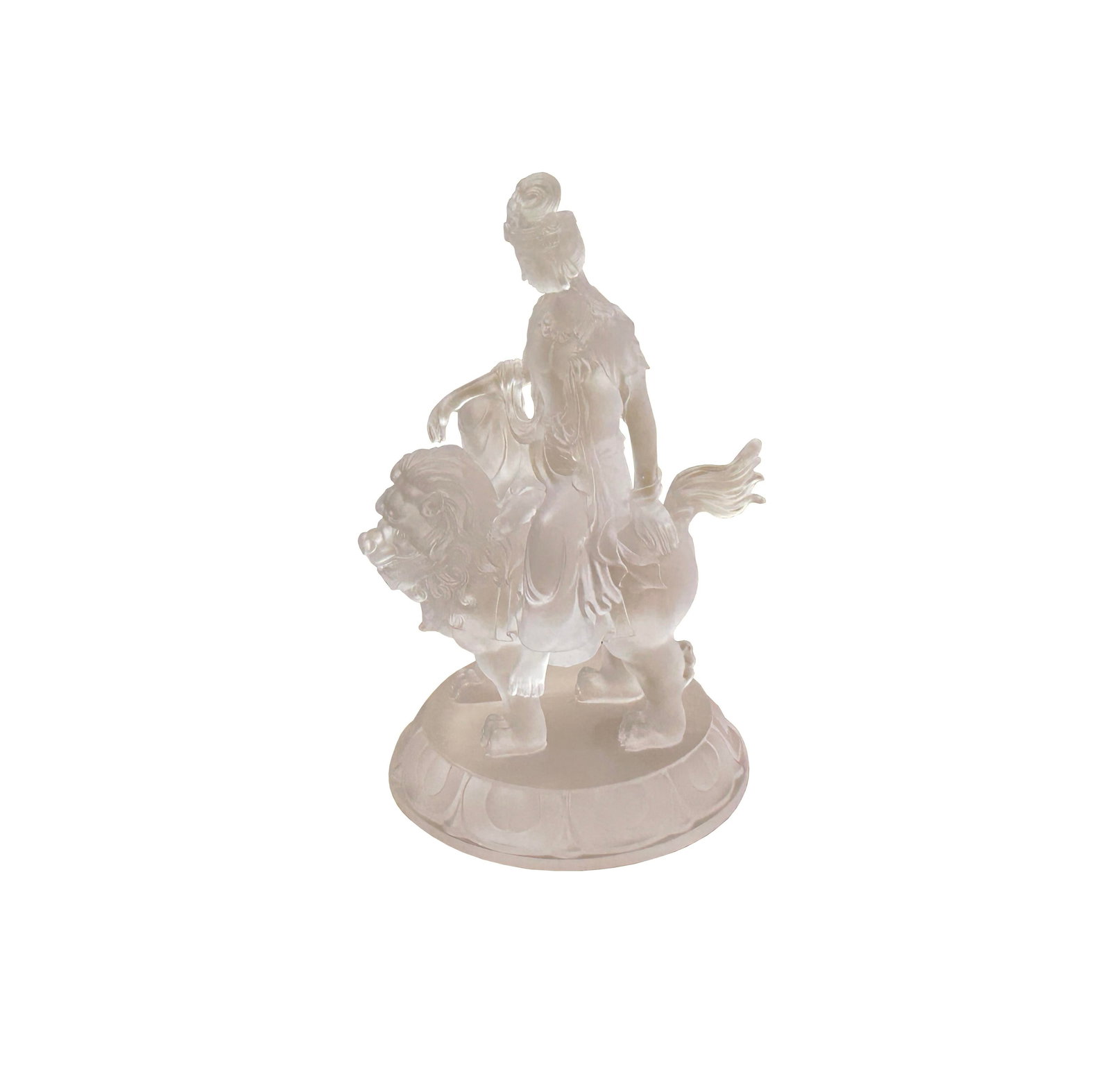 White Crystal Glass Liuli Pate-De-Verre Manjushri Kwan Yin Bodhisattva Statue - 6